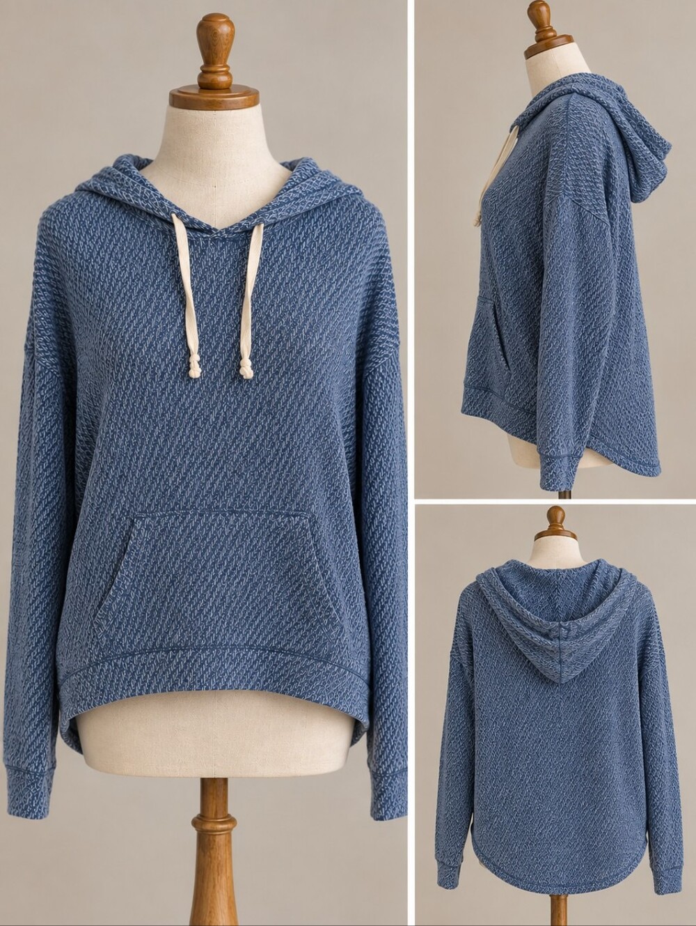 Hollister Blue Marled Knit Hooded Sweater M/L Coastal Y2K Pullover
